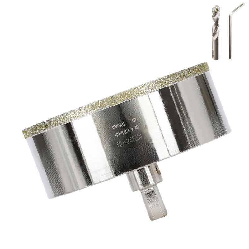cenyb 4-1/8inch | 105mm Diamond Hole Saw with Center Drill bit and Diamond-Coated Center Drill bit for Ceramic Glass Marble Fiberglass Granite and Porcelain Tiles by - Image 1